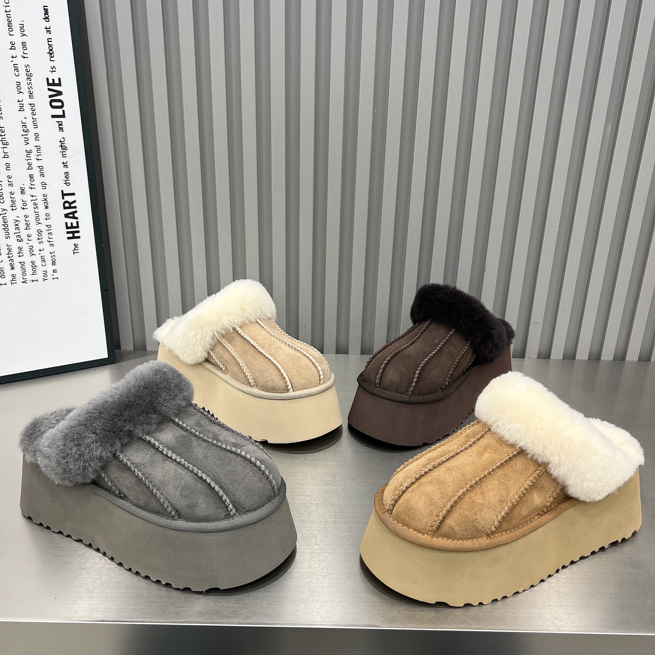日本offcat欧货2025新款羊皮毛一体包头半拖鞋女鞋6cm厚底松糕雪