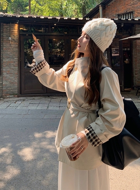 日本offcat白色撞色风衣女2025春秋季新款高级感小个子休闲韩系系