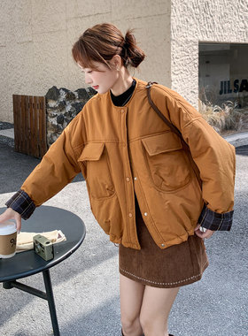 日本offcat南瓜色羽绒棉服女冬季新款小个子短款2025超好看洋气别
