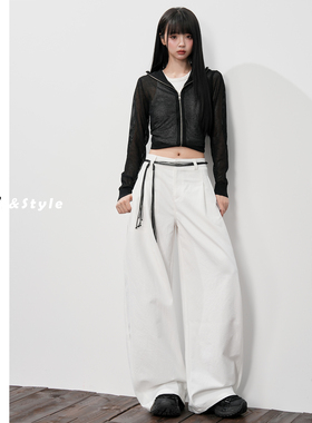 日本offcat高级垂感白色阔腿休闲裤女2026年秋冬新款高腰褶皱宽松