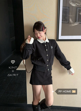 日本offcat气质黑色撞色翻领卫衣外套女秋冬日常优雅风短外套