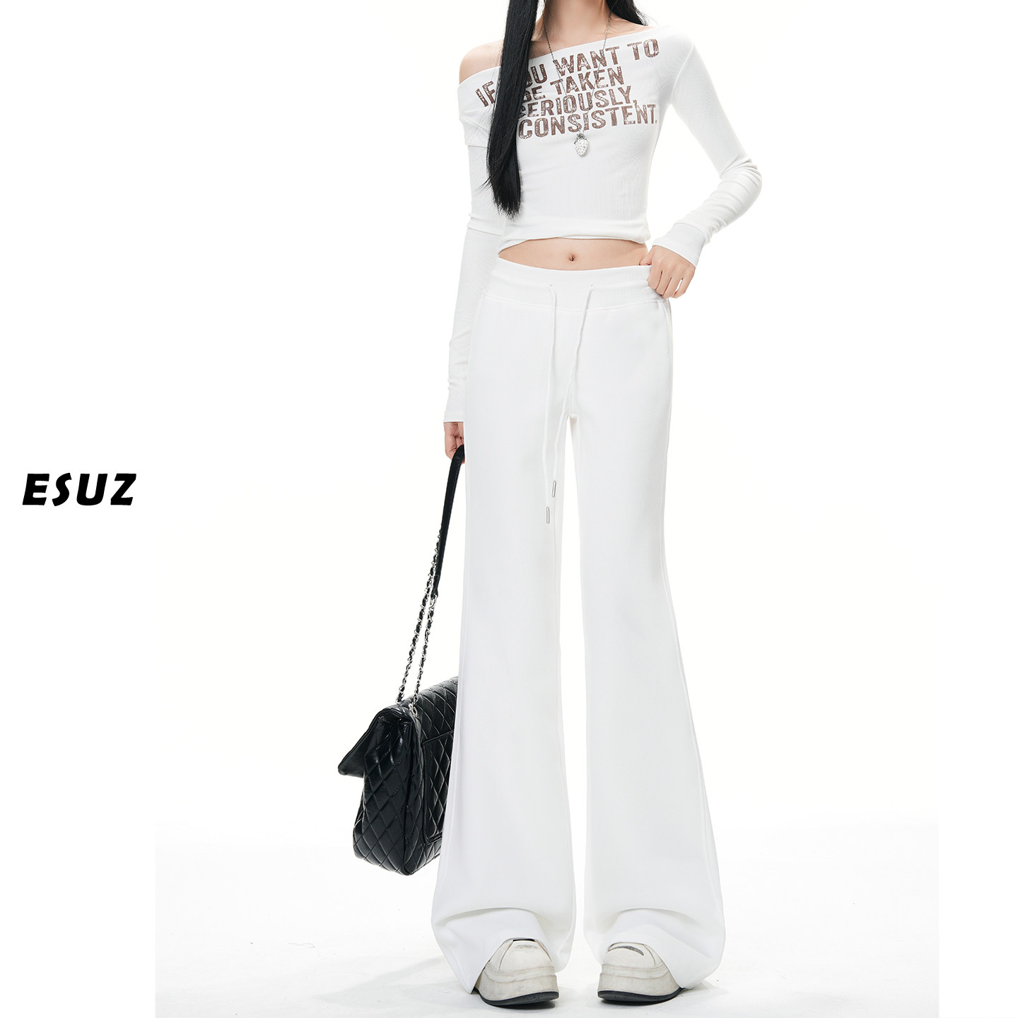 日本offcat白色加绒微喇运动裤女秋冬季新款高腰显瘦瑜伽卫裤休闲