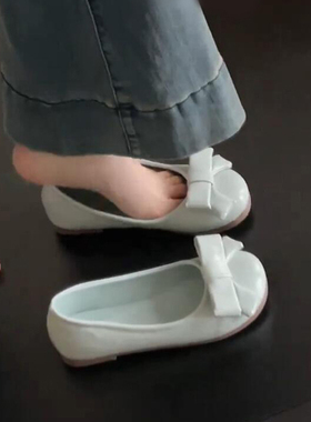 日本offcat蓝色蝴蝶结浅口玛丽珍芭蕾舞单鞋子女2025年春季新款配