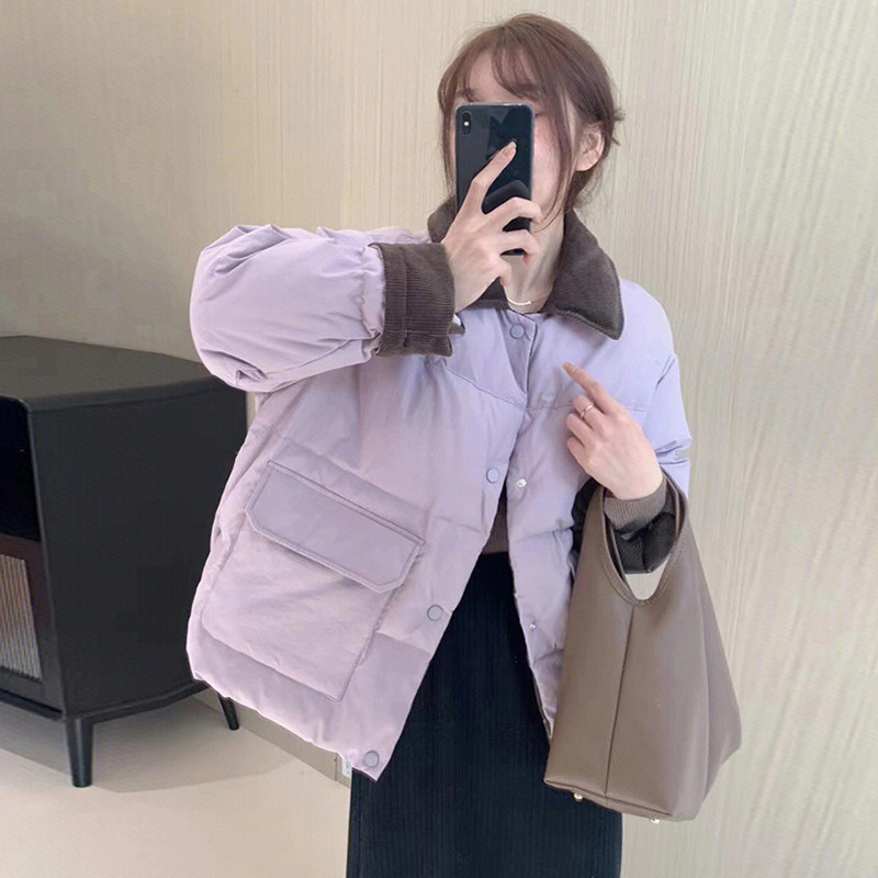 日本offcat小个子短款棉衣外套女2024冬季新款翻领拼接小棉服高级