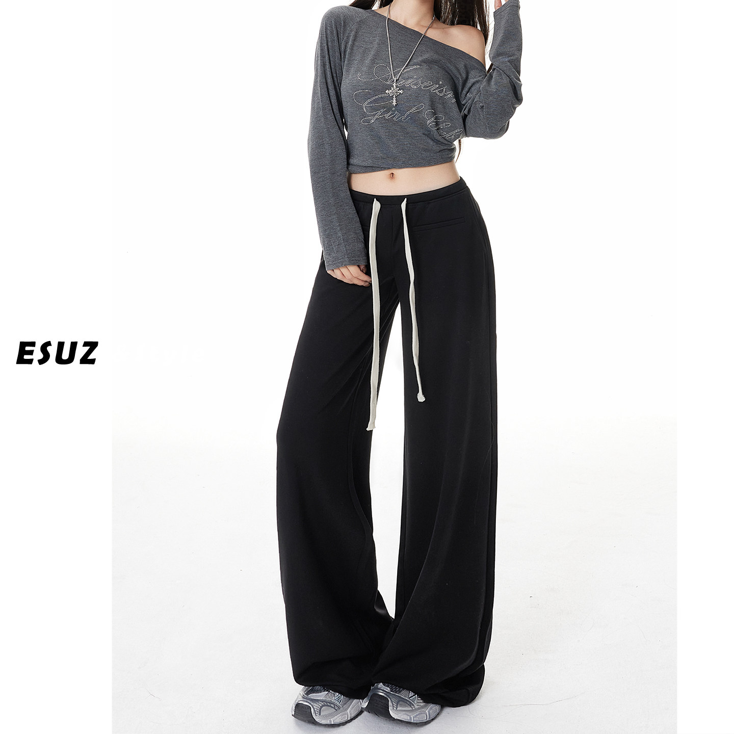 日本offcat美式黑色运动卫裤女加绒冬季2025新款低腰宽松直筒垂感