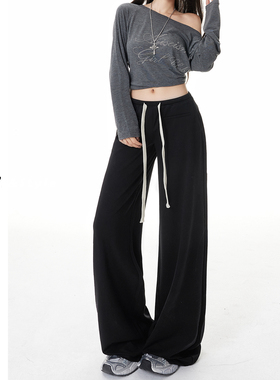 日本offcat美式黑色运动卫裤女加绒冬季2025新款低腰宽松直筒垂感