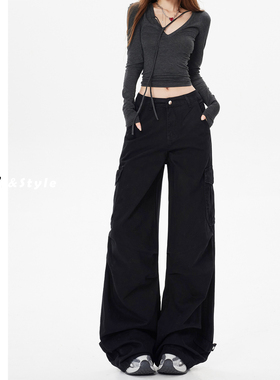 日本offcat美式黑色工装牛仔裤女2026春季新款多口袋宽松显瘦阔腿