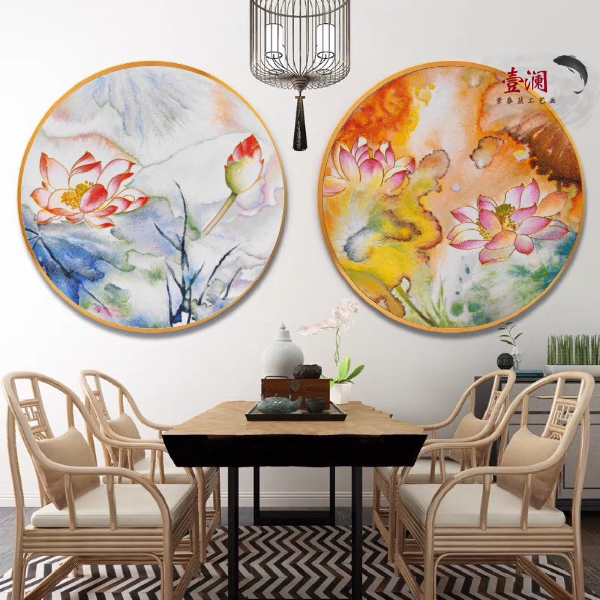 荷花成品景泰蓝釉料金丝画掐丝珐琅纯手工装饰画非遗手工掐丝珐琅