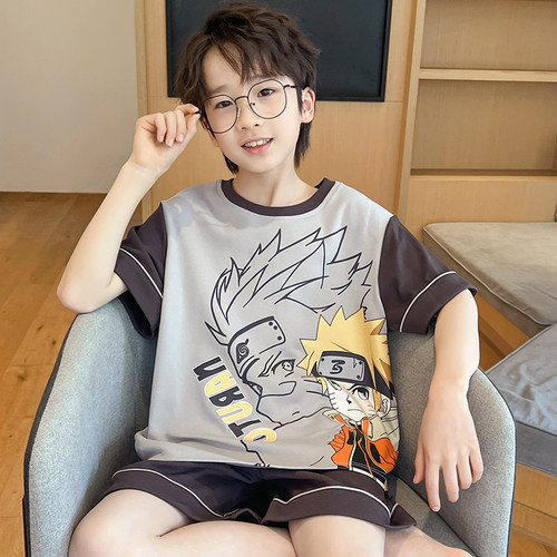 夏季男童青少年纯棉短袖睡衣套装