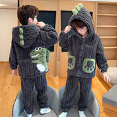 加绒家居服套装 儿童睡衣法兰绒男童卡通恐龙珊瑚绒睡衣睡裤 秋冬款