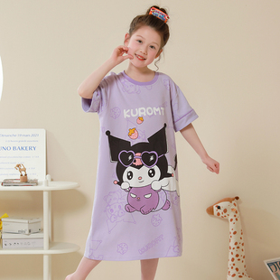 儿童睡裙女童2025新款夏款纯棉薄款短袖宝宝女孩库洛米睡衣家居服