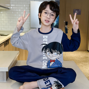 2025新款儿童睡衣男童春秋季长袖纯棉柯南中大童男孩青少年家居服
