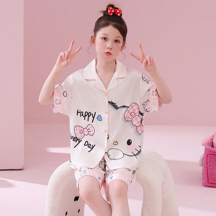 2026新款女童睡衣儿童凉感冰丝夏季薄款短袖女孩夏天中大童家居服