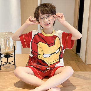 小孩卡通空调家居服套装 夏季 薄 儿童宽松男童纯棉短袖 夏天睡衣男款