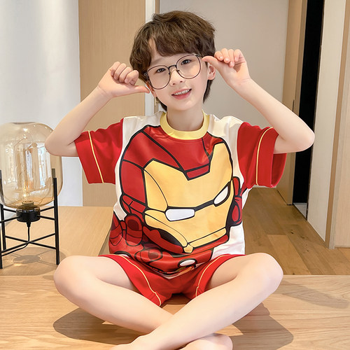 夏天睡衣男款儿童宽松家居服套装