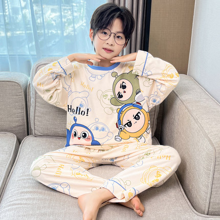 2026新款儿童睡衣男童春秋季款纯棉长袖男孩卡通蛋仔青少年家居服
