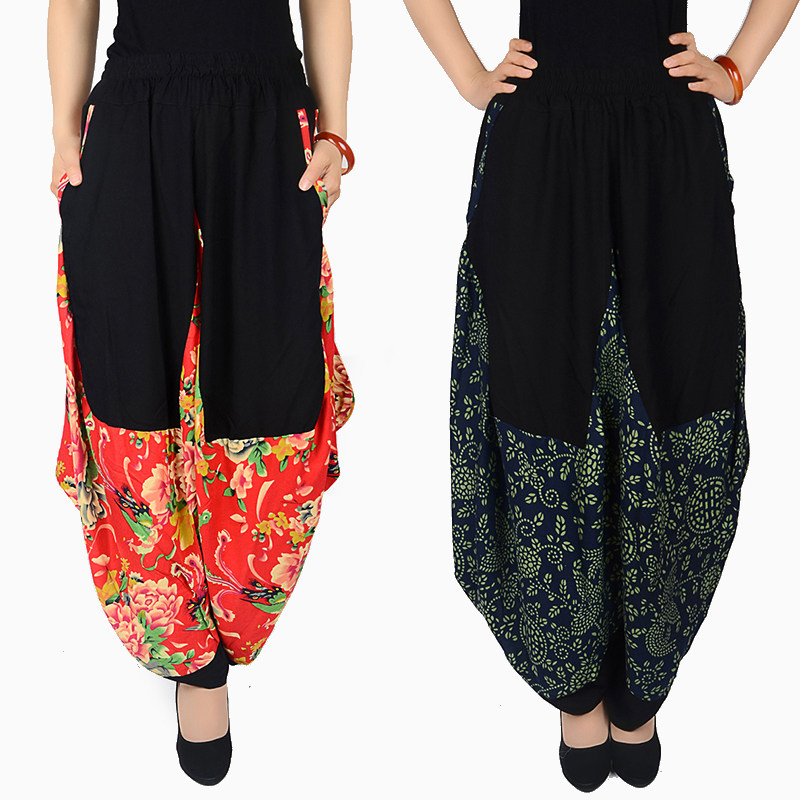 春夏民族风中老年棉麻女裤广场舞宽松拼色哈伦阔腿裤灯笼裤休闲裤,女装/女士精品,休闲裤,淘宝优惠券,粉丝福利购,淘宝优惠卷