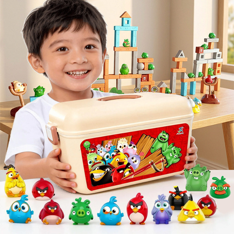 荣达丰愤怒小鸟的玩具积木拼装场景收纳盒搭建弹弓弹射儿童玩具枪