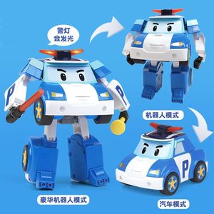 银辉变形警车珀利警长机器人豪华闪亮带灯安巴海利罗伊3-6岁玩具