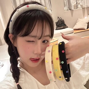 又幸福啦 甜美多巴胺发箍少女布艺海绵高颅顶头箍小清新发饰 韩版