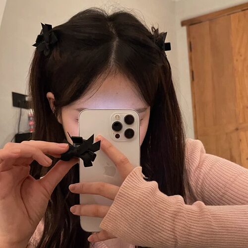 黑色格子蝴蝶结小顶夹