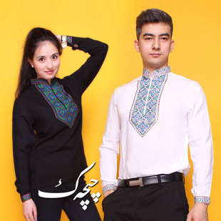 新疆民族风刺绣衬衫男女长袖立领绣花衬衣棉麻工作服团队演出服