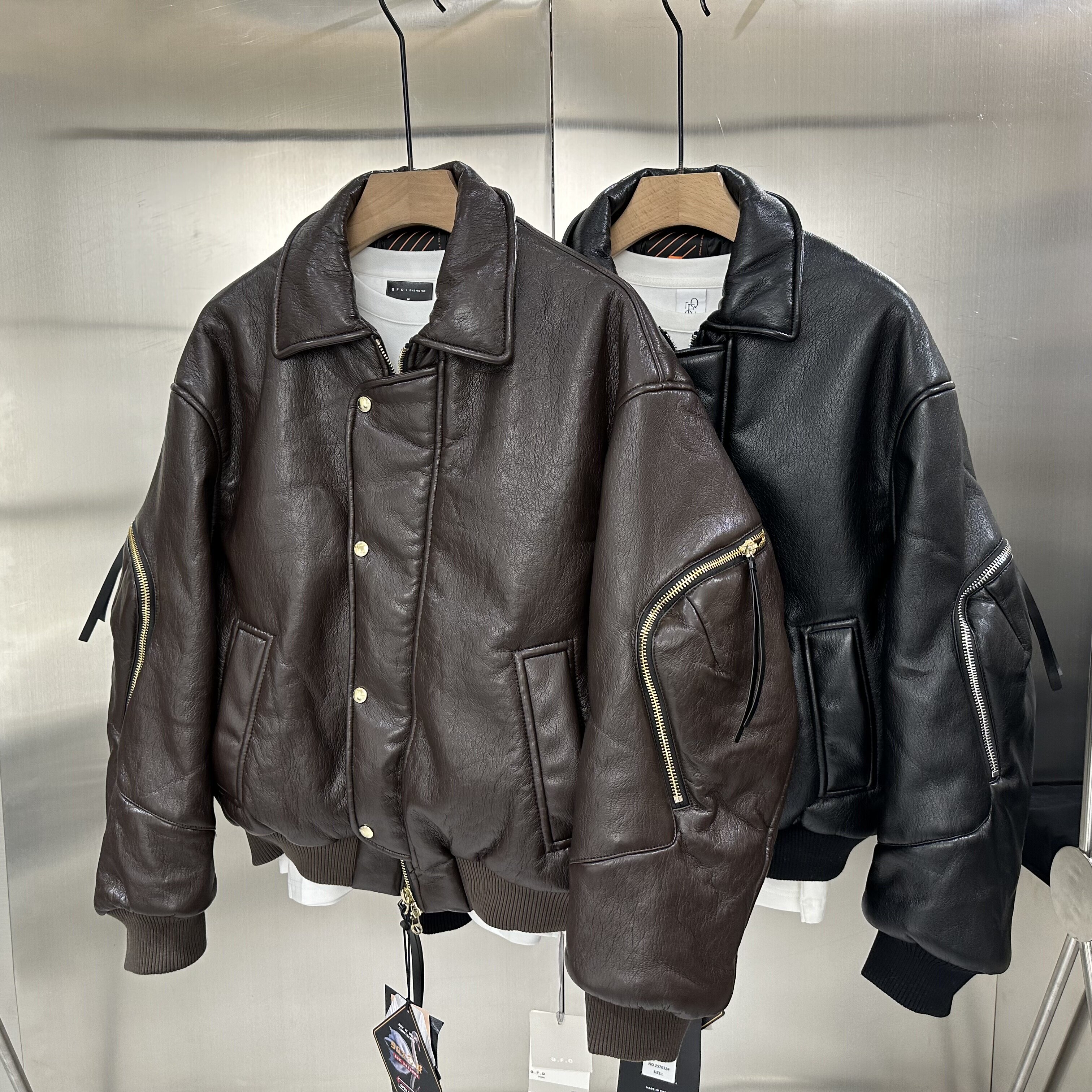 美式复古高街痞帅机车Pu皮翻领羽绒服男冬季宽松保暖90白鹅绒外套