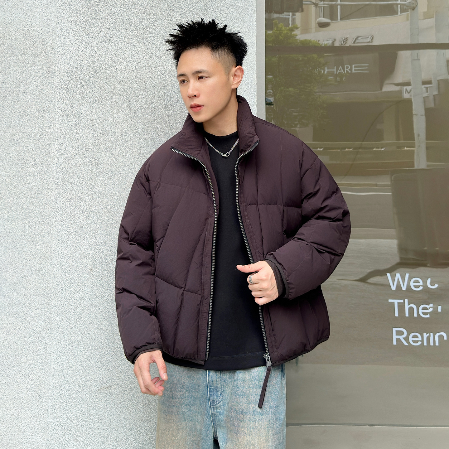 M3冬季新款羽绒服男立领加厚保暖90白鸭绒辑格设计潮流时尚外套潮