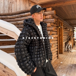 90白鹅绒 老钱风褶皱设计感连帽羽绒服男女款冬季短款保暖外套