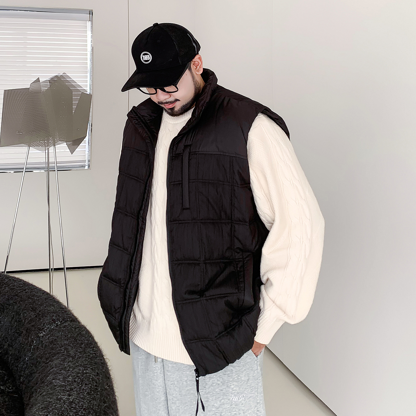 90白鸭绒大码男装胖子冬季羽绒马甲方格绗缝厚背心宽松坎肩