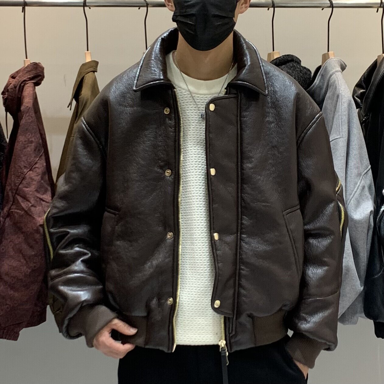 冬季男士翻领白鹅绒皮羽绒服百搭潮流美式时尚机车痞帅保暖羽绒衣