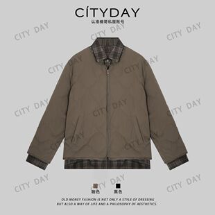 CityDay【楠哥】90白鸭绒 拼格纹假两件层次感老钱羽绒服 8155