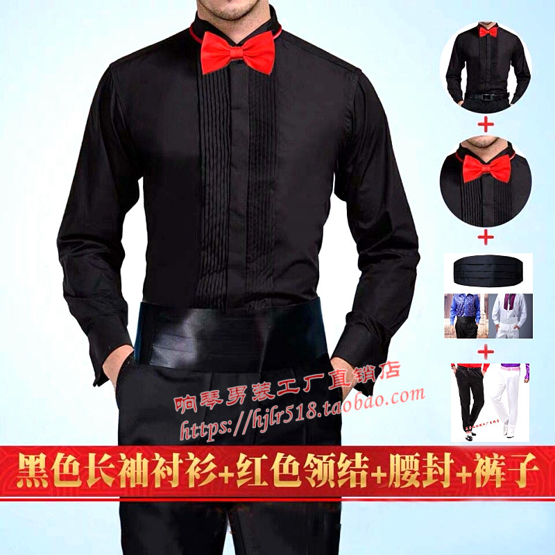 舞台大合唱演出服黑色学生衬衣图片