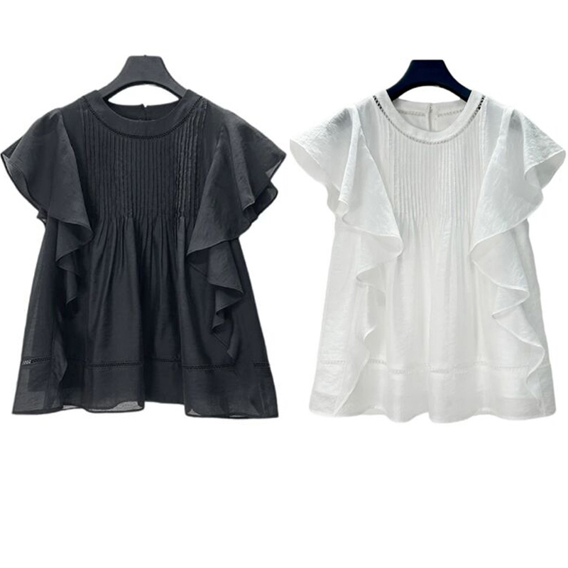 飞飞袖上衣遮肉显廋不规则衬衫