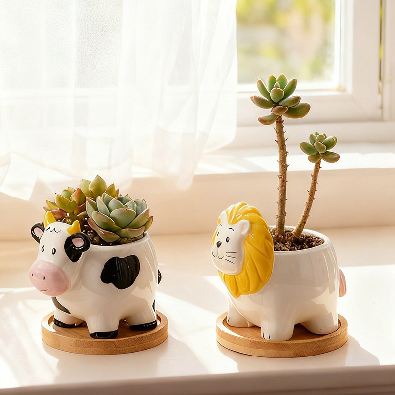 多肉花盆绿植盆栽陶瓷卡通可爱个性创意动物桌面装饰家用办公室