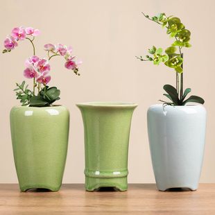 哥窑高款 清仓绿植大小口径托盘盆栽 兰花花盆陶瓷复古家用绿植特价