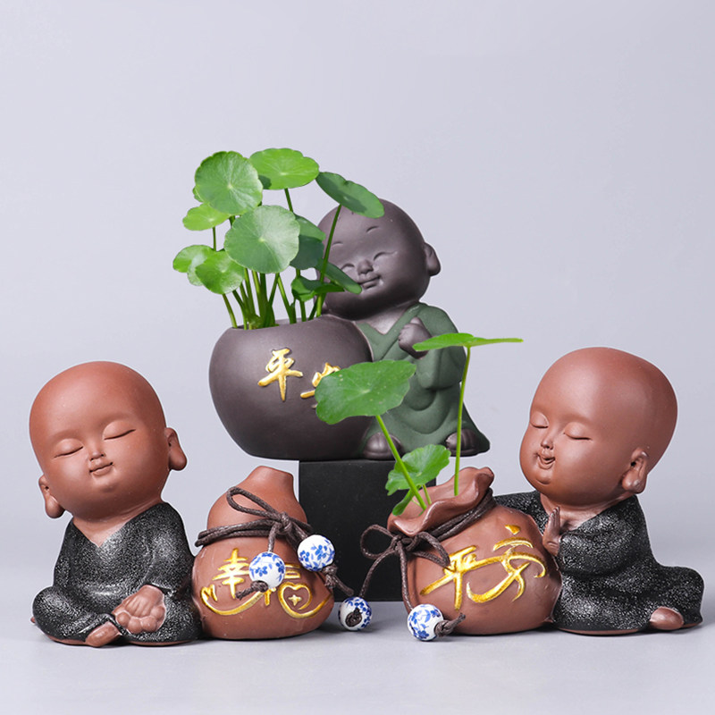 紫砂铜钱草水培花器摆件花瓶客厅电视柜酒柜办公桌玄关博古架禅意