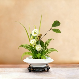 中式 饰家用摆件景观盆 剑山插花水培器皿托盘无孔陶瓷花盆桌面装