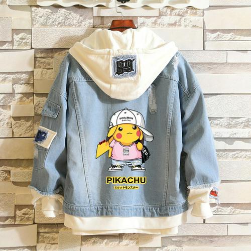 Hong Kong Style Pikachu jeans jacket in spring and Autumn