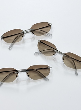 纯钛金属无框渐变茶棕太阳眼镜