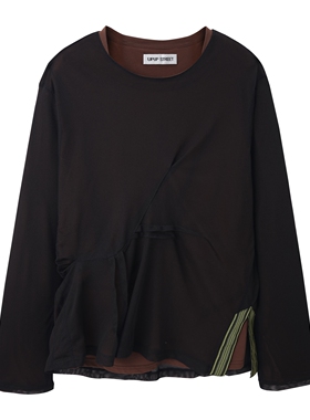 UPUP STREET秋冬新款叠穿撞色两件套头圆领长袖T恤打底衫男女同款