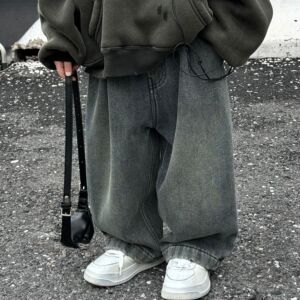 貌貌妈家2024冬季新款韩版男女童时尚复古水洗做旧加绒牛仔裤儿童