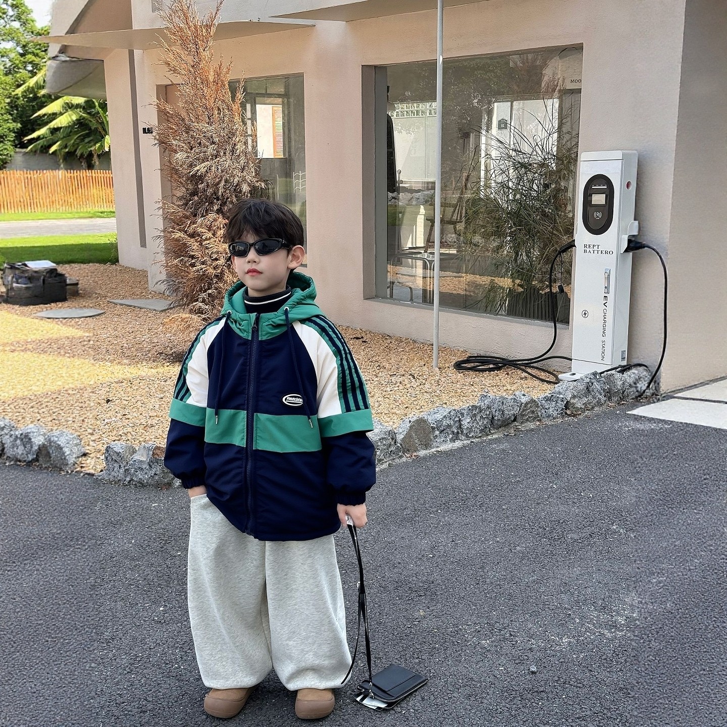 貌貌妈家春秋新品拼色儿童薄棉衣