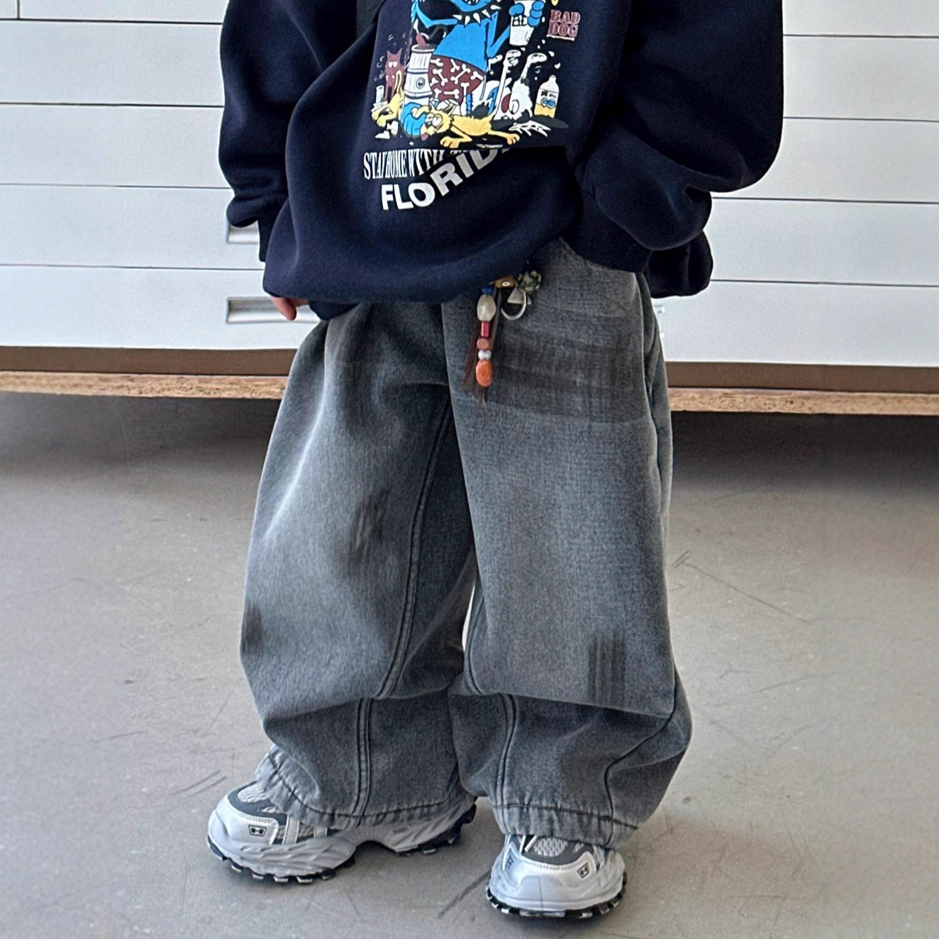 男童做旧加绒牛仔裤男童阔腿裤