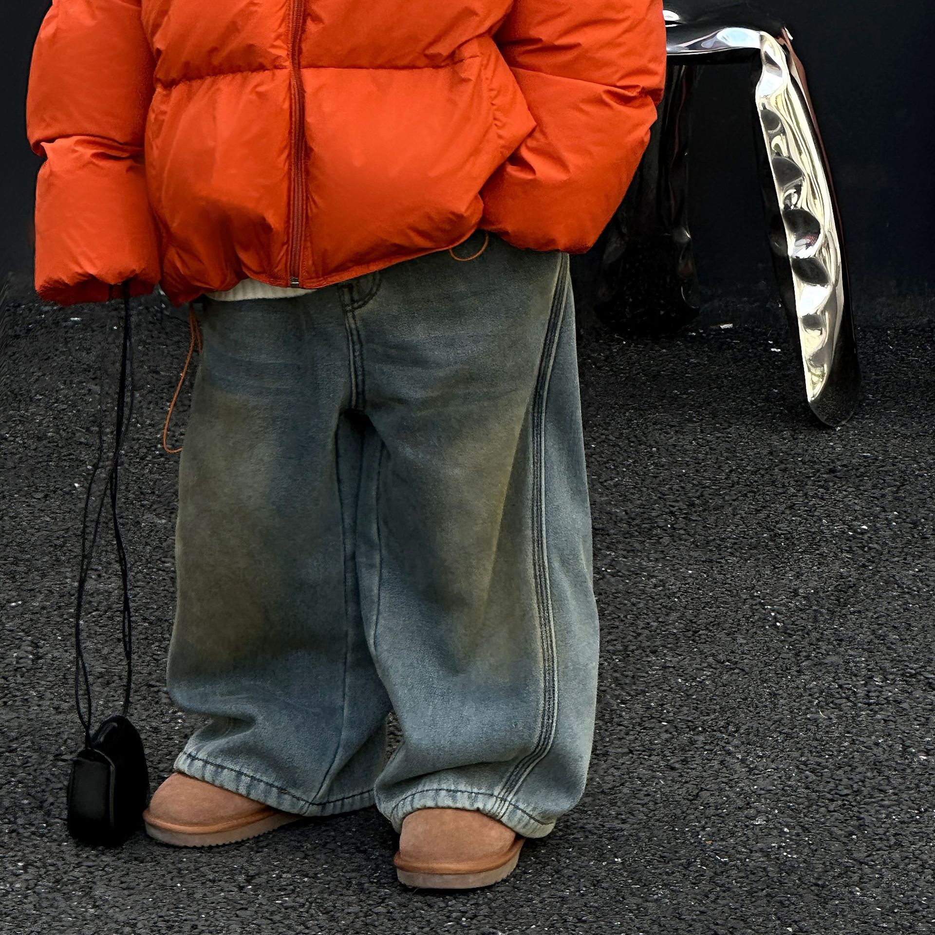 男童复古阔腿加绒牛仔裤加厚长裤