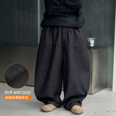 韩版童装儿童弯刀加绒牛仔裤加厚