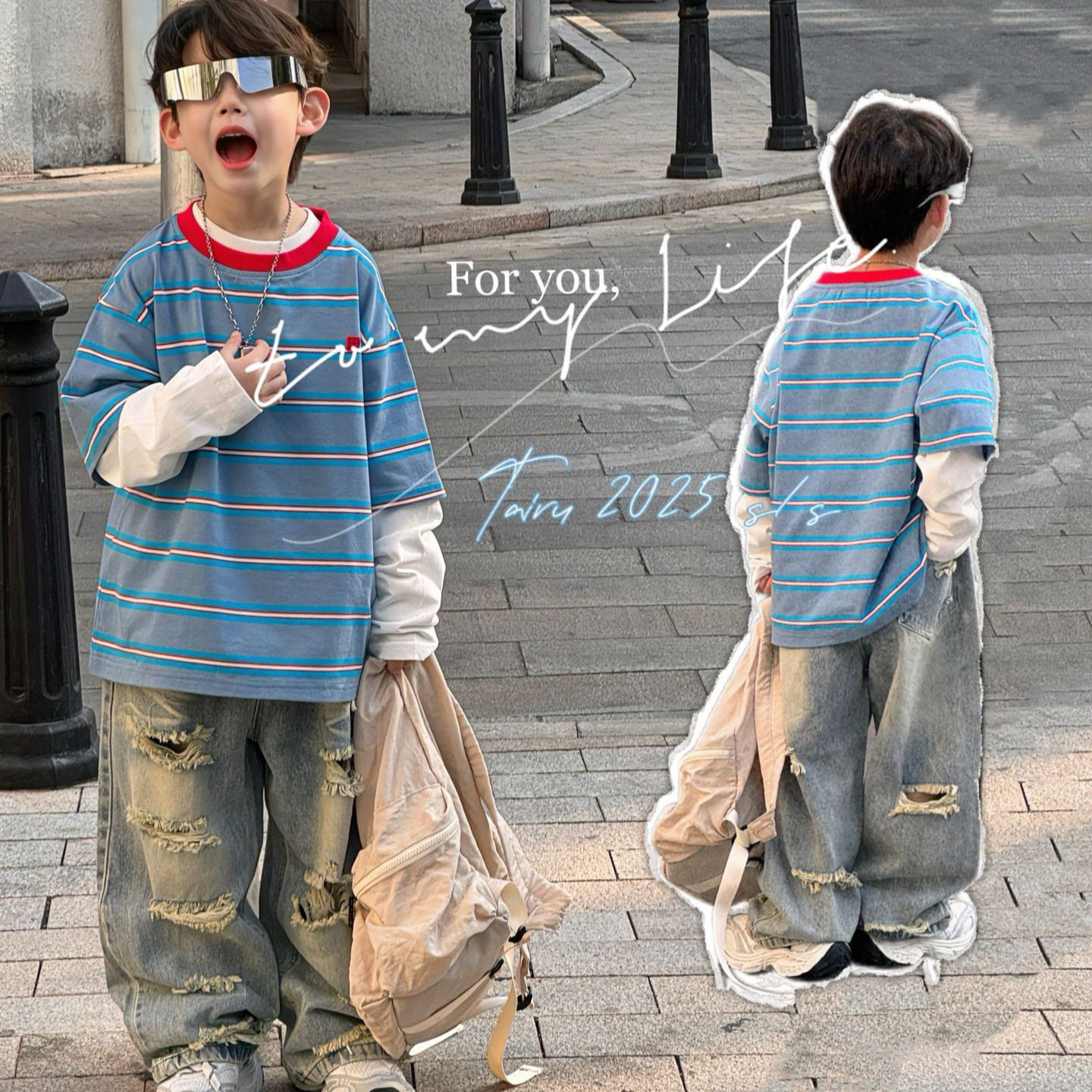 貌貌妈家2025春季新款韩版男女童长袖T恤百搭条纹假两件卫衣洋气,童装/婴儿装/亲子装,T恤,淘宝优惠券,粉丝福利购,淘宝优惠卷