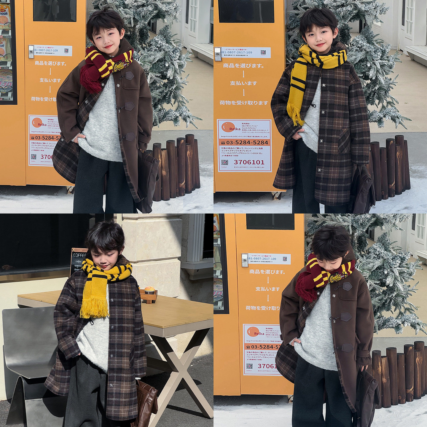 男童双面穿格子宝宝大衣加厚呢子