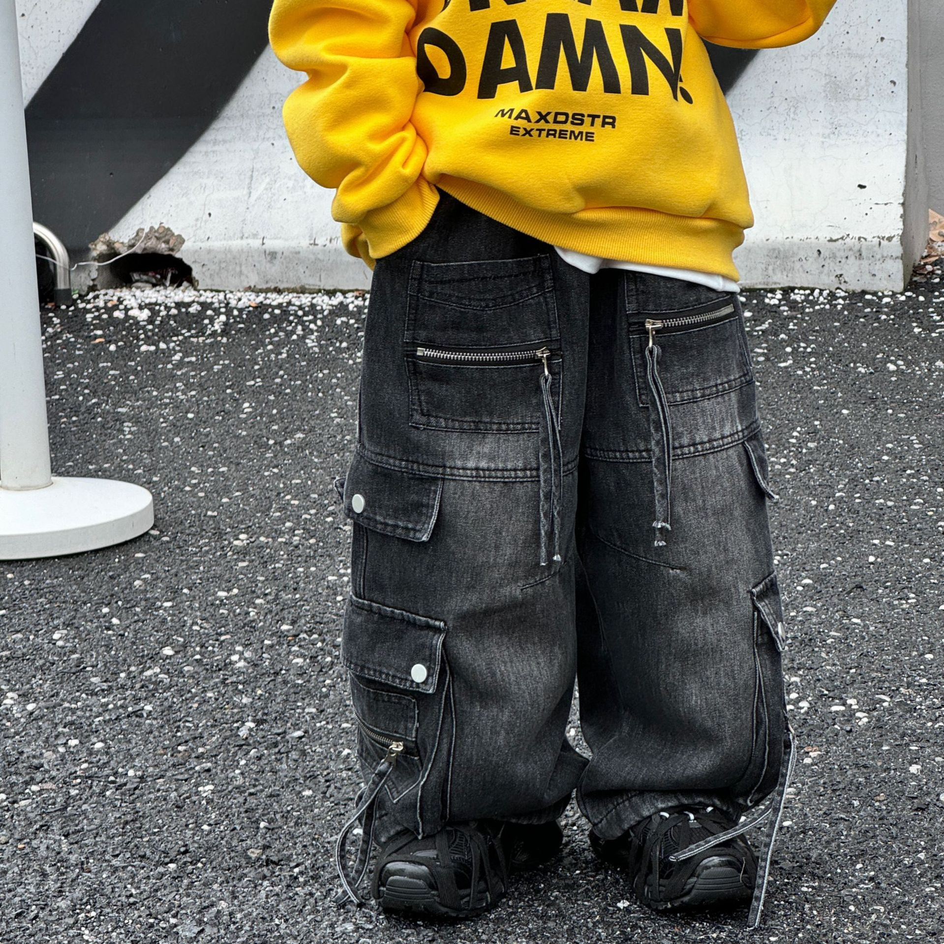 男女童高街做旧加绒牛仔裤儿童潮