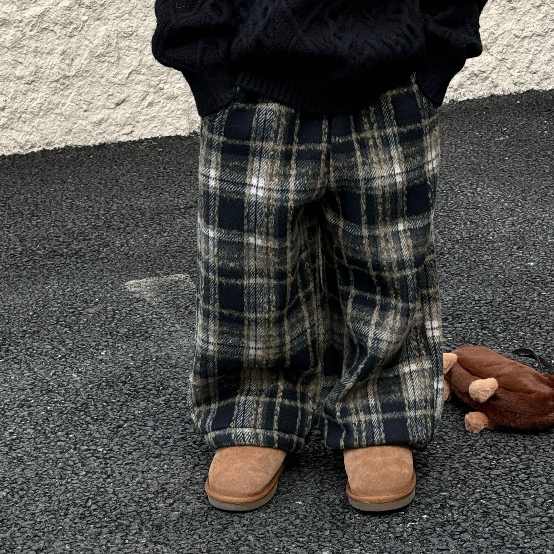 男女童英伦风加绒加厚格子裤